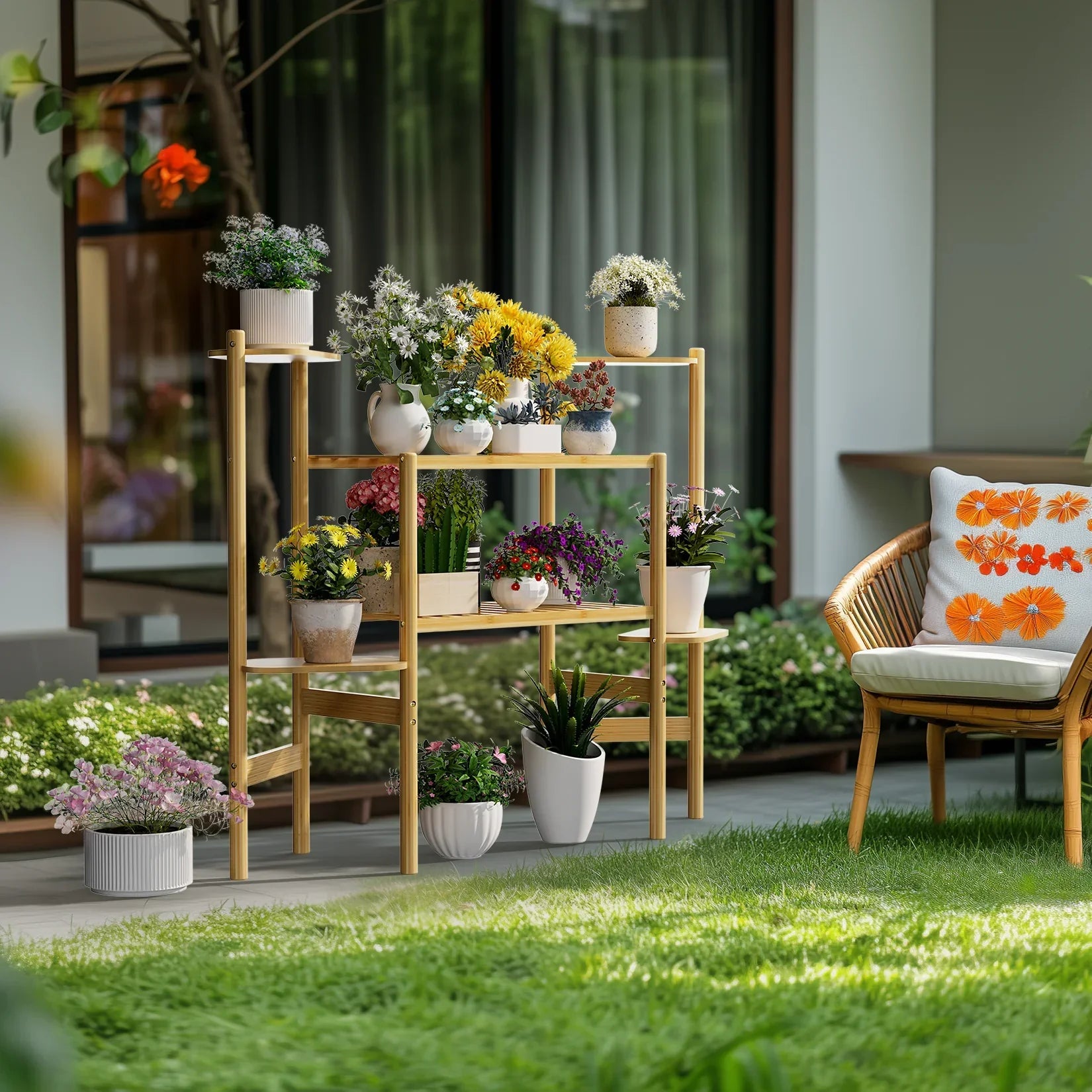 Support de Plante - Bambou 3 Niveaux - Pliable - Naturel