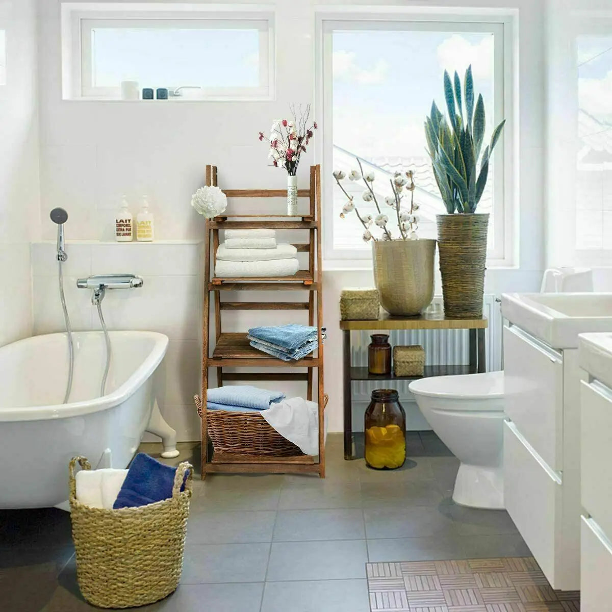 Porte-Plante - Bois 4 Niveaux - Échelle Pliante - Double Usage