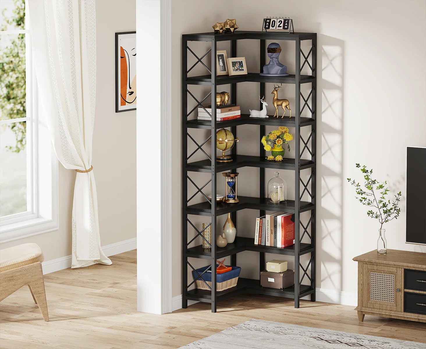 Étagère plante d'angle 7 niveaux - Métal noir