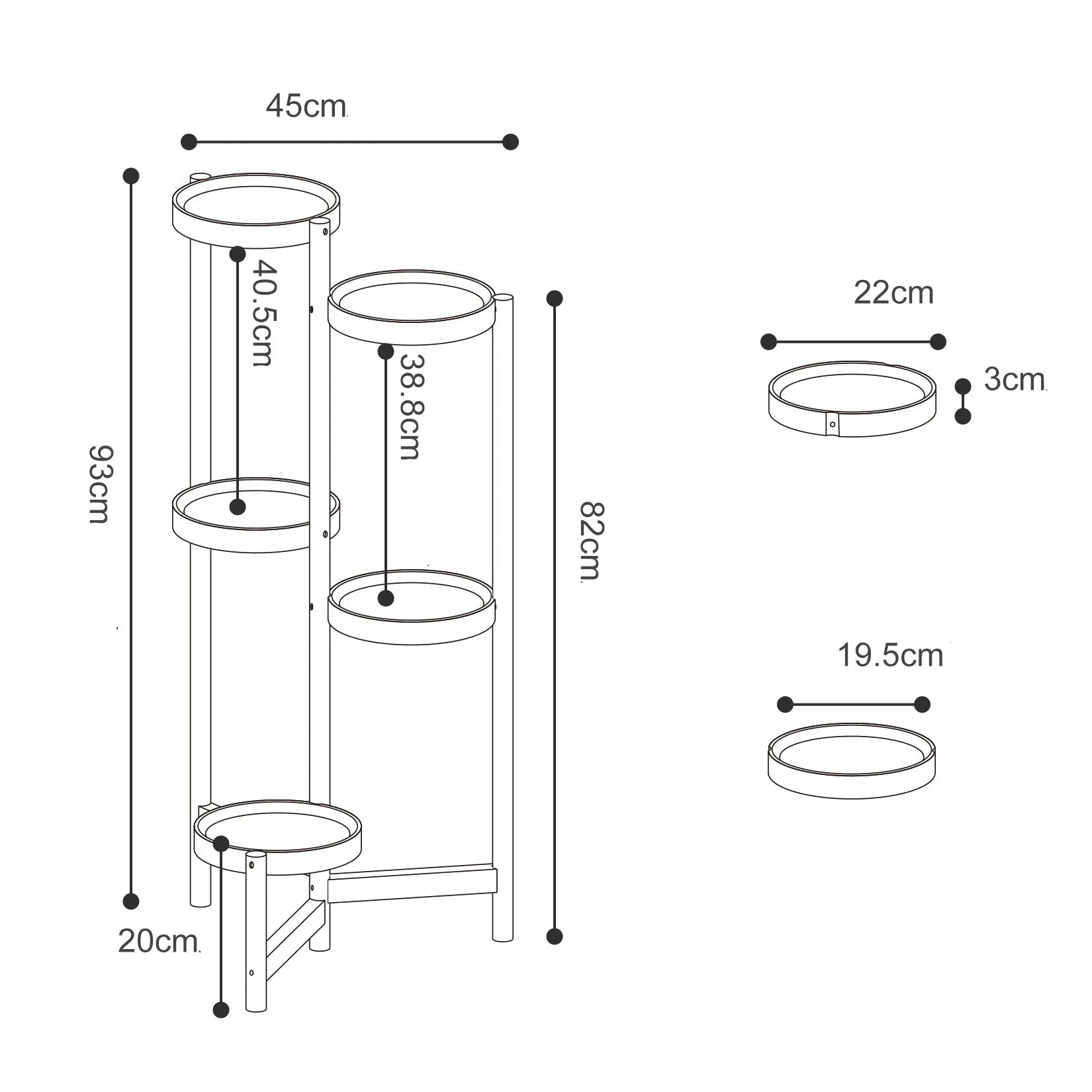 Support de Plante - Métal 3 Niveaux - Design Noir
