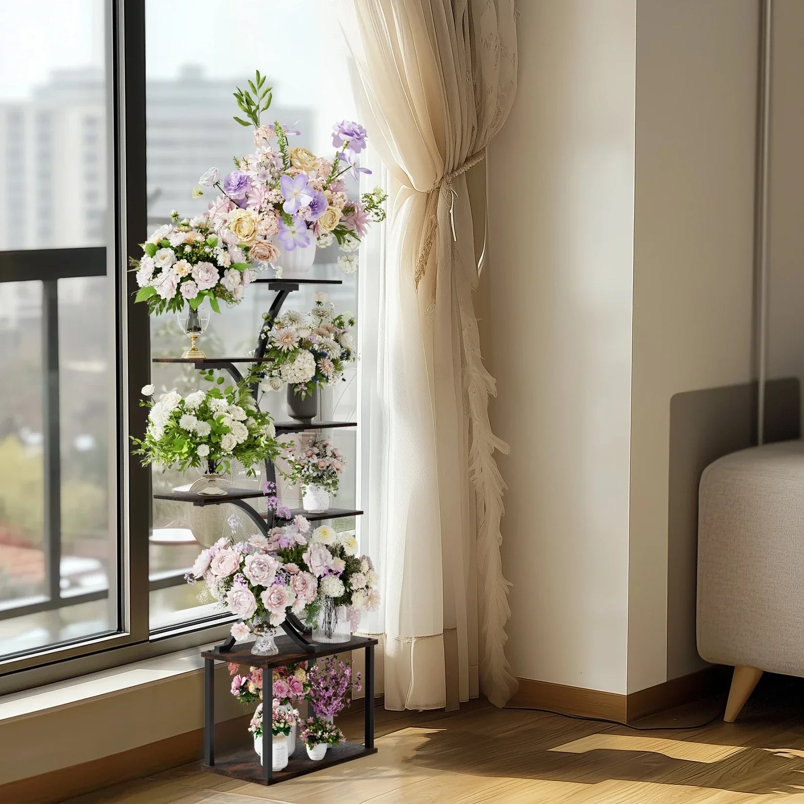 Porte-Plante Original - Style Vintage - 7 Niveaux - Noir et Marron