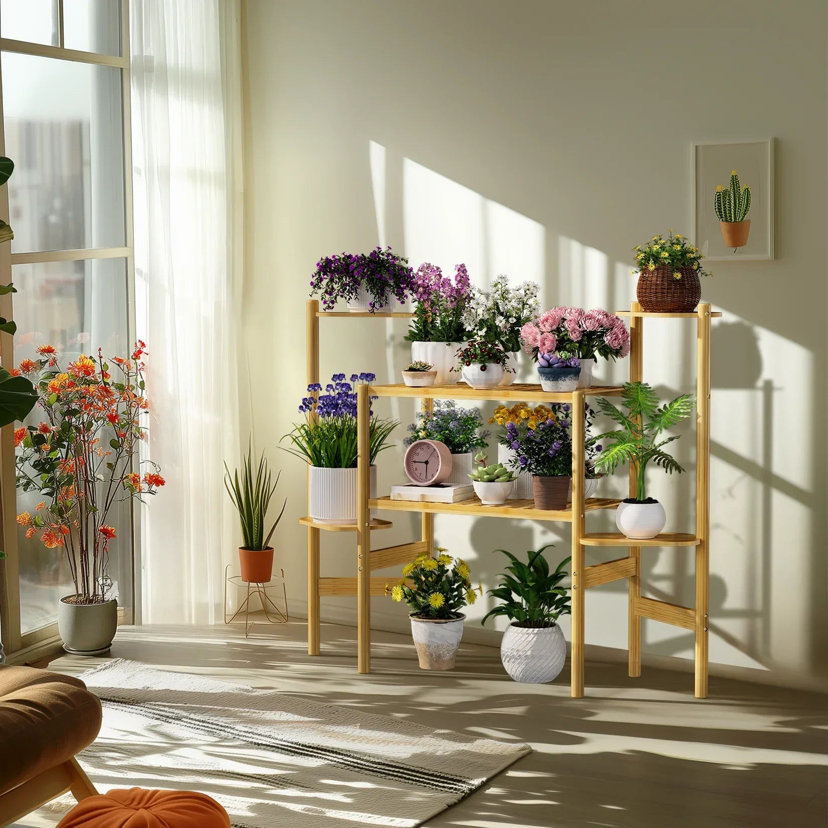 Support de Plante - Bambou 3 Niveaux - Pliable - Naturel