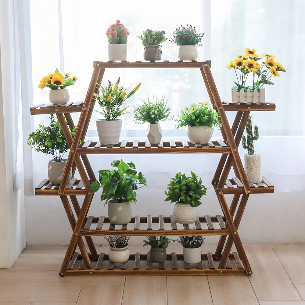 Grand support triangulaire pour plantes en bois, porte-pot de fleur d'intérieur à 6 niveaux, étagère d'affichage d'angle, étagères d'évaluation T1